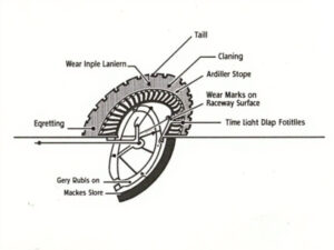 Bearing failure analysis diagram showing common failure modes including spalling, cracking and wear marks on industrial bearing components